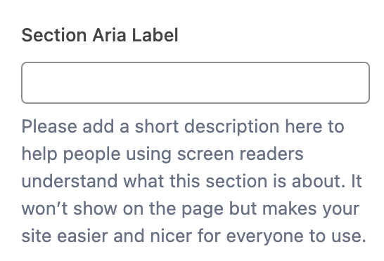 Advanced Custom Field screenshot of a section aria-label with instruction. 
